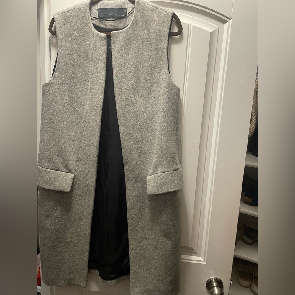 Zara Woman Studion Gray Wool Blend long sleeveless Coat